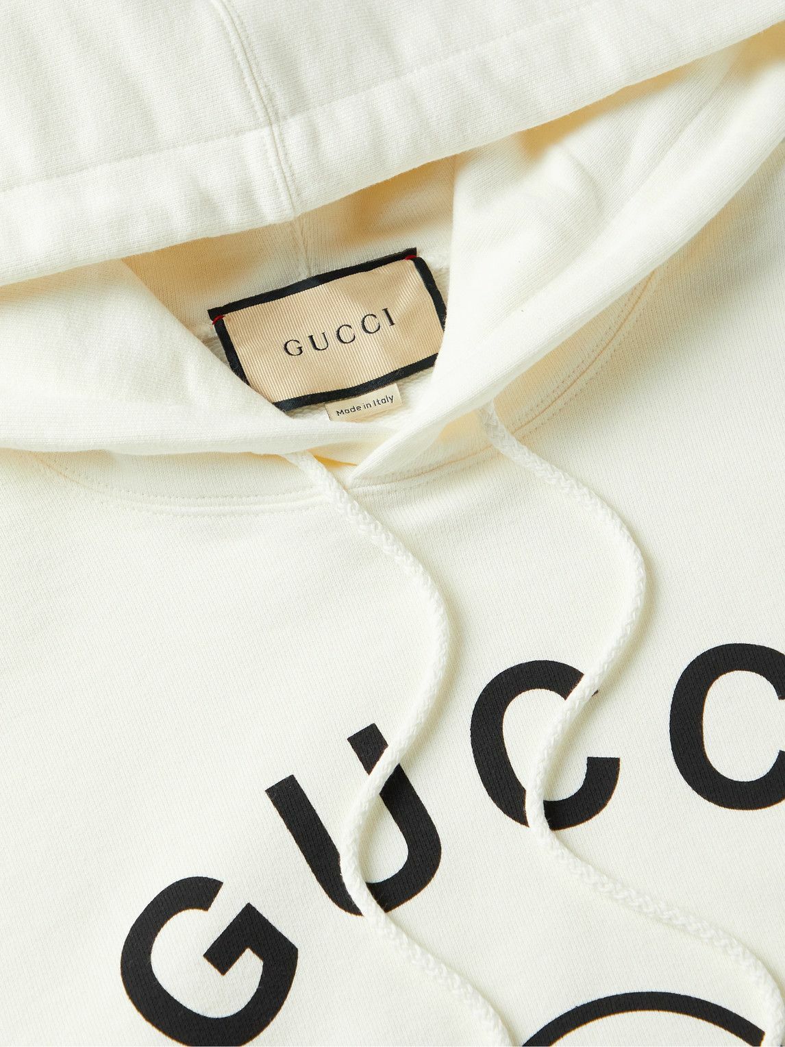 GUCCI オフホワイト ロゴパーカー GUCCI - Logo-Print Cotton-Jersey Hoodie - White Gucci