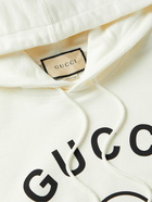 GUCCI - Logo-Print Cotton-Jersey Hoodie - White