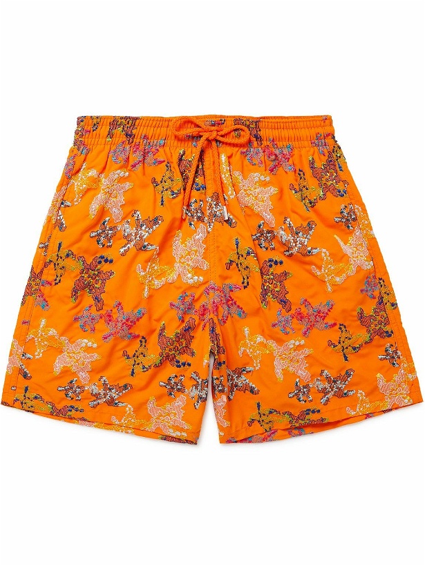 Photo: Vilebrequin - Mistral Straight-Length Mid-Length Embroidered Swim Shorts - Orange
