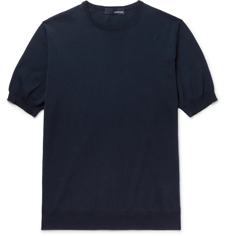 Photo: Lardini - Milo Slim-Fit Knitted Cotton T-Shirt - Blue