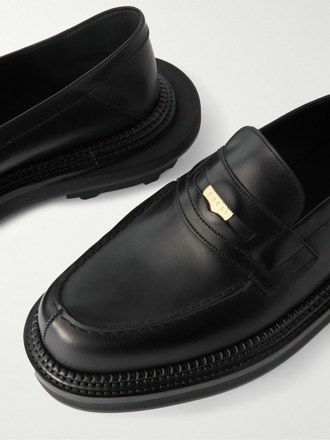 J.M. Weston - Sacai Embellished Leather Loafers - Black