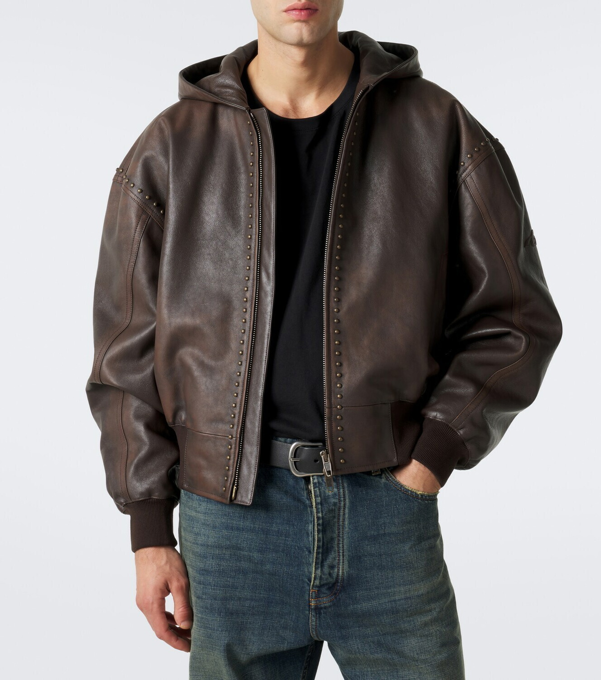 Balenciaga Studded hooded leather jacket