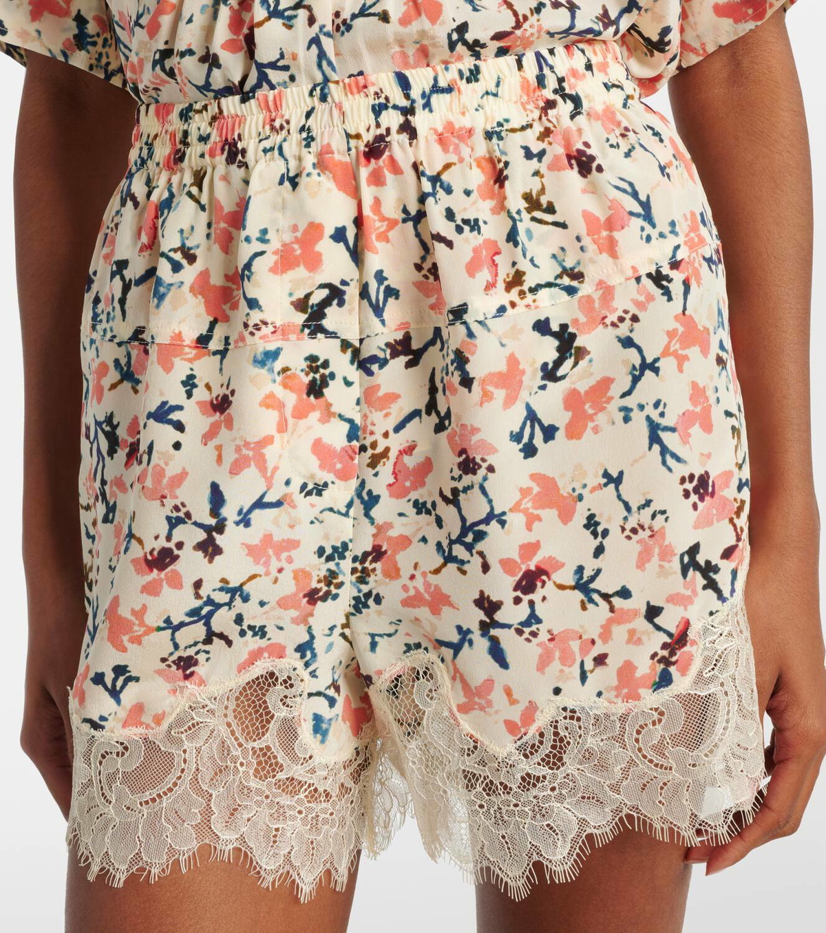 Ulla Johnson Noella floral lace-trimmed silk shorts