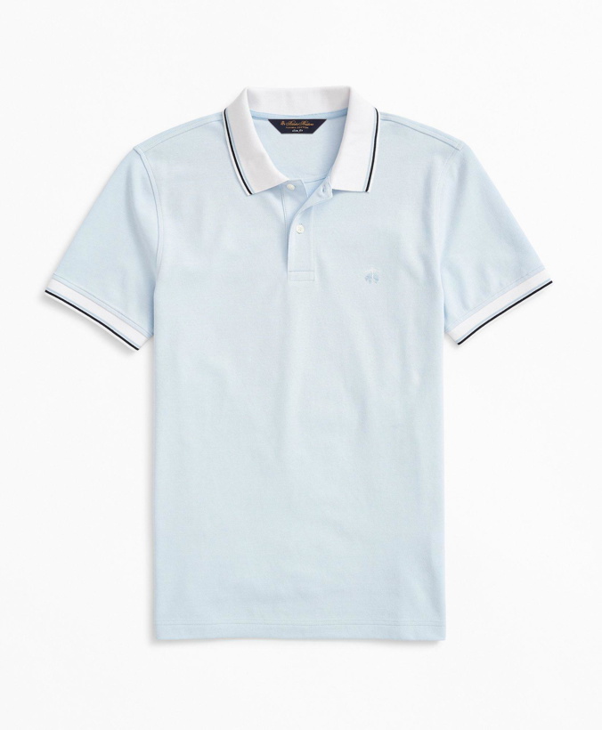 Photo: Brooks Brothers Men's Slim Fit Stretch Striped-Trim Polo Shirt | Chambray