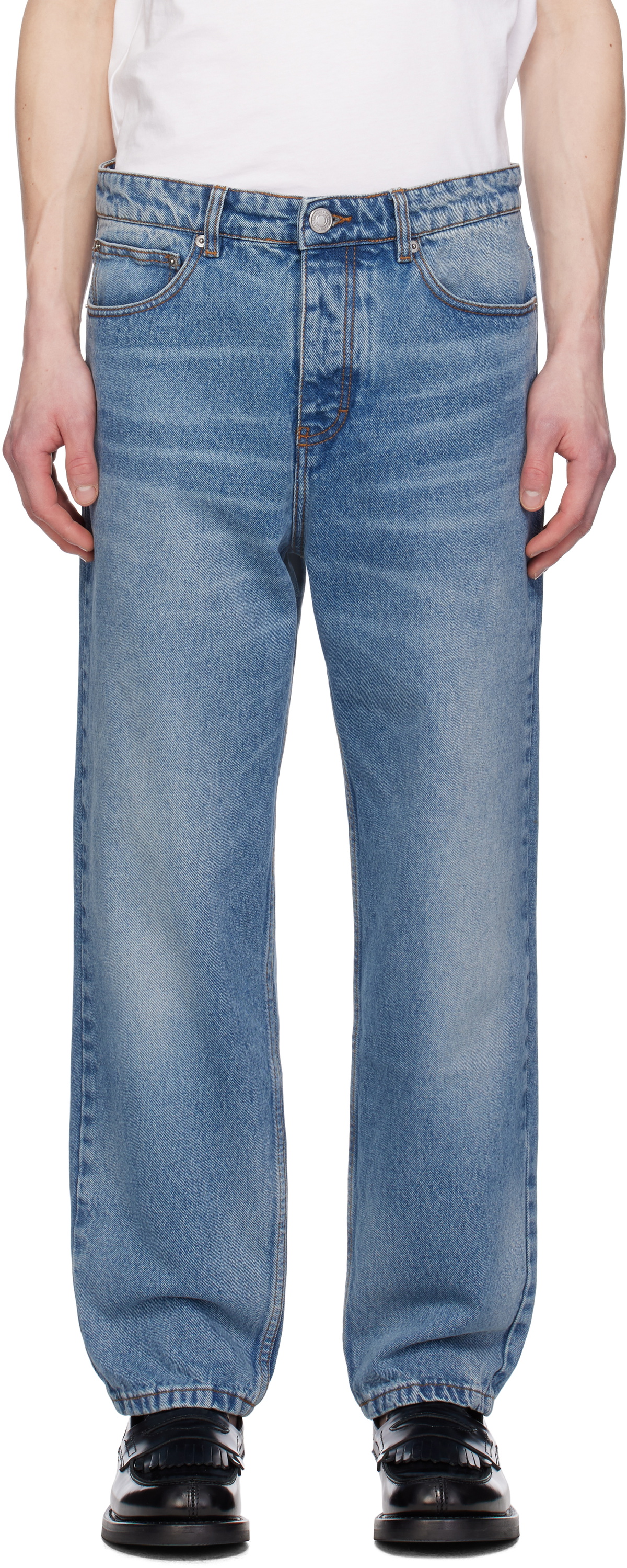 Ami Paris Blue Cotton Flared Jeans