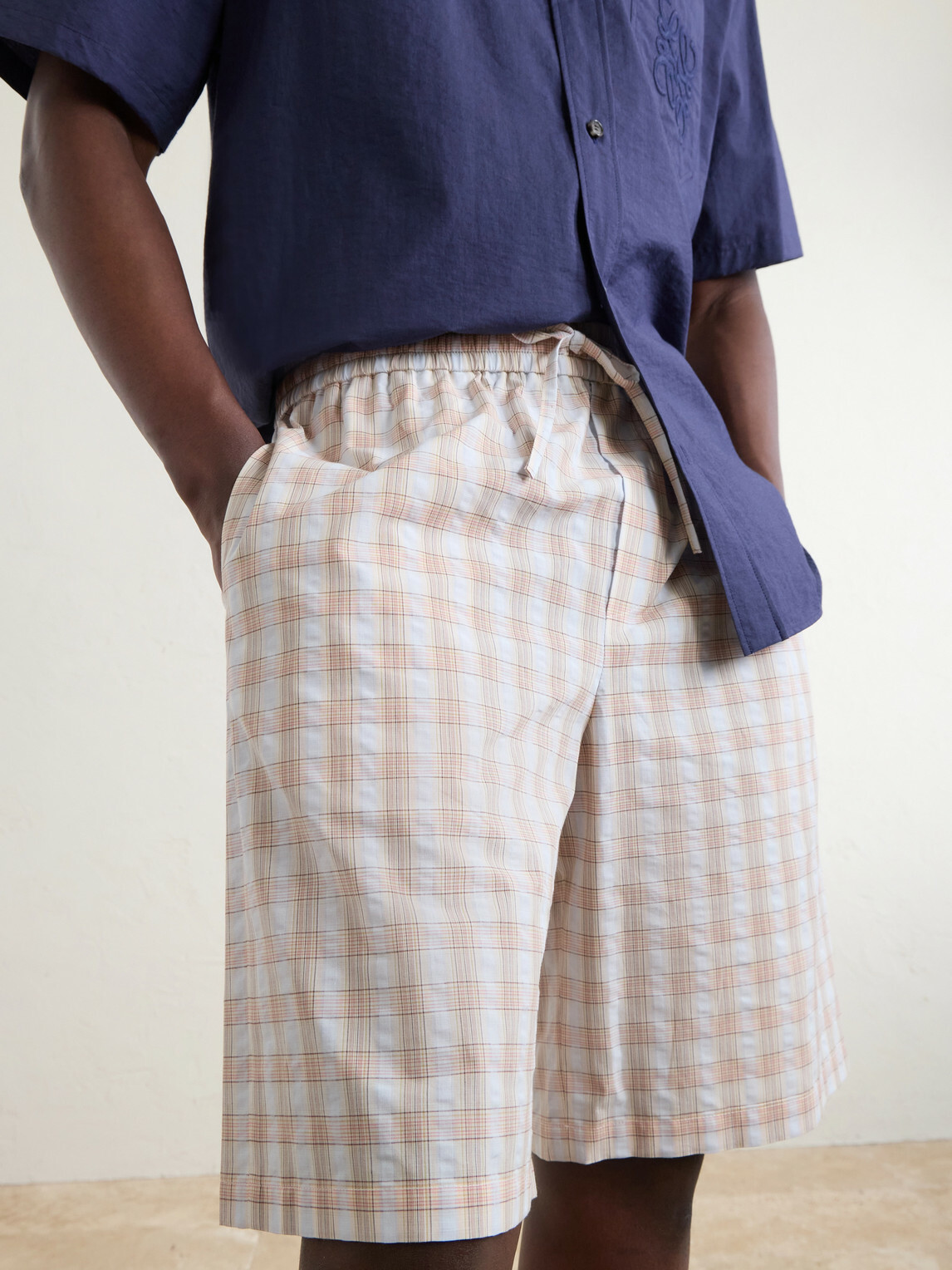LOEWE - Paula's Ibiza Straight-Leg Checked Cotton Shorts - Neutrals