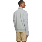 Thom Browne Grey French Terry 4-Bar Bomber Jacket