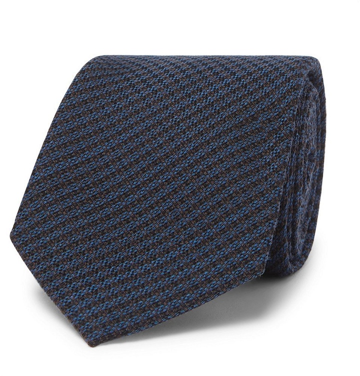 Photo: Berluti - 6cm Checked Wool and Mulberry Silk-Blend Tie - Storm blue