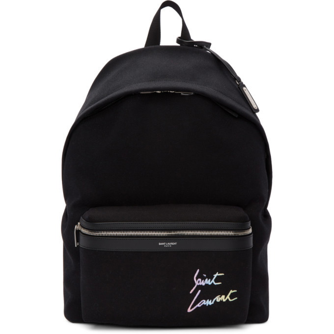 Photo: Saint Laurent Black Canvas Embroidered City Backpack