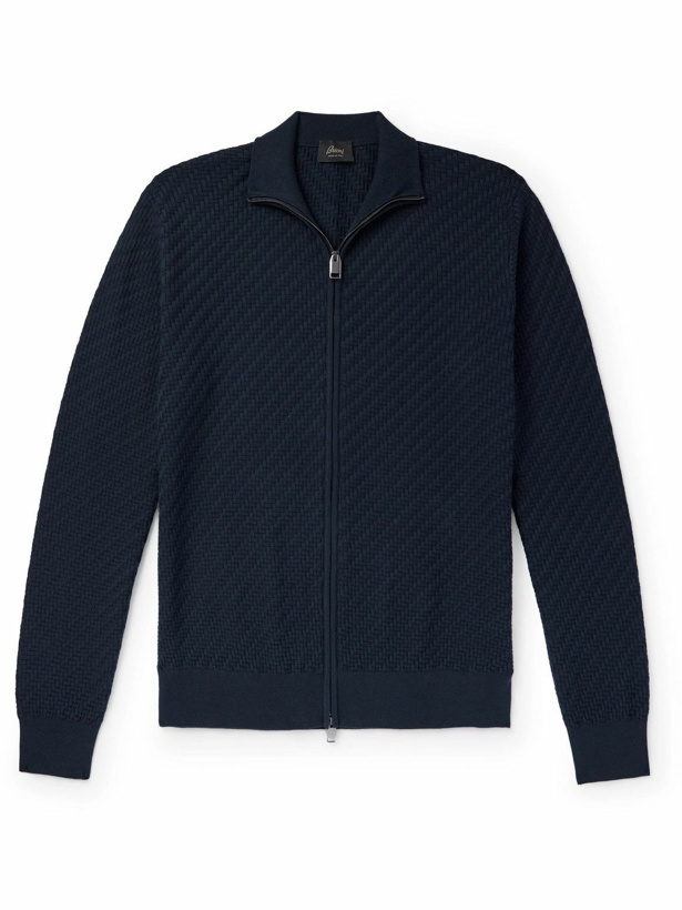 Photo: Brioni - Cotton, Silk and Cashmere-Blend Zip-Up Sweater - Blue