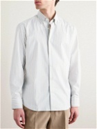 Brioni - Button-Down Collar Striped Cotton and Silk-Blend Shirt - Blue