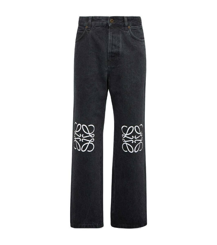Photo: Loewe Anagram leather-trimmed straight jeans