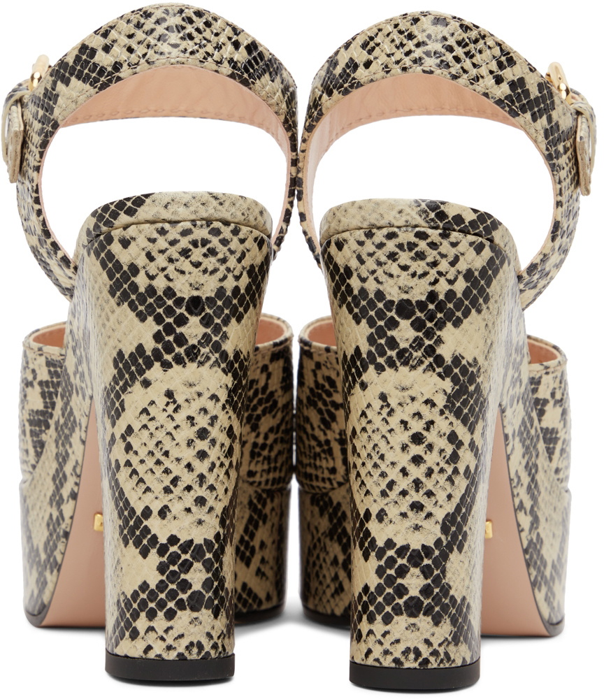 Gucci Beige & Brown Python Horsebit Heeled Sandals