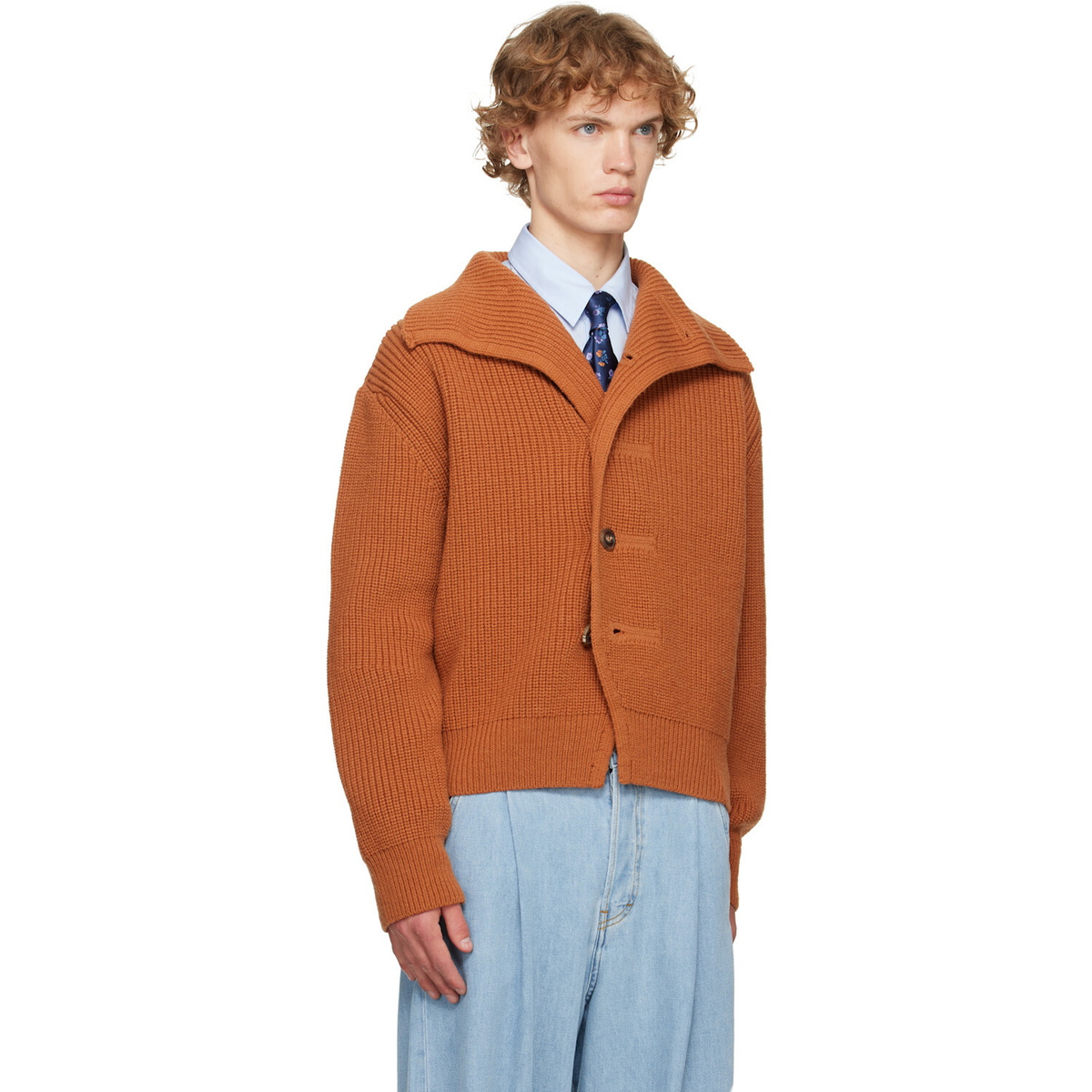 Dries Van Noten Orange Chunky Wool Cardigan