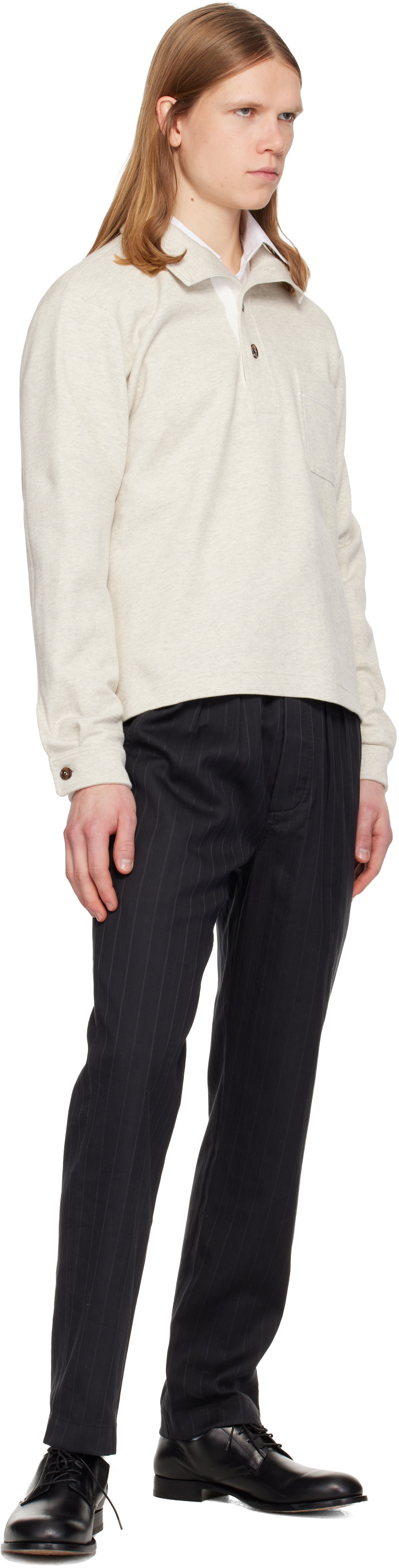 TOM FORD Black Herringbone Stripe Pleated Lounge Pants