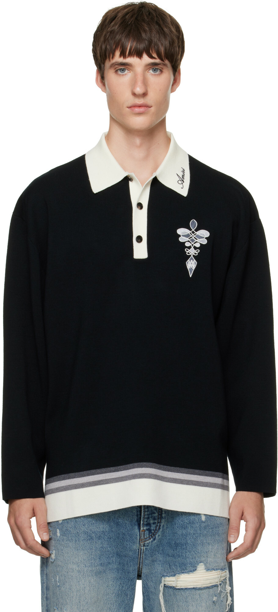 AMIRI Black Lasso Knit LS Polo
