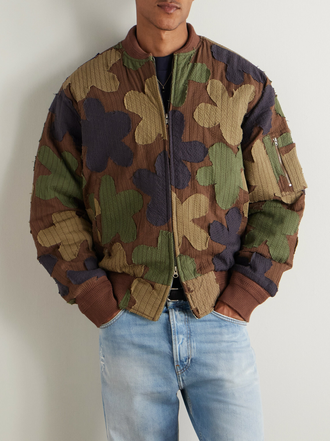 Kardo - Max Embroidered Appliquéd Cotton-Seersucker Bomber Jacket - Green