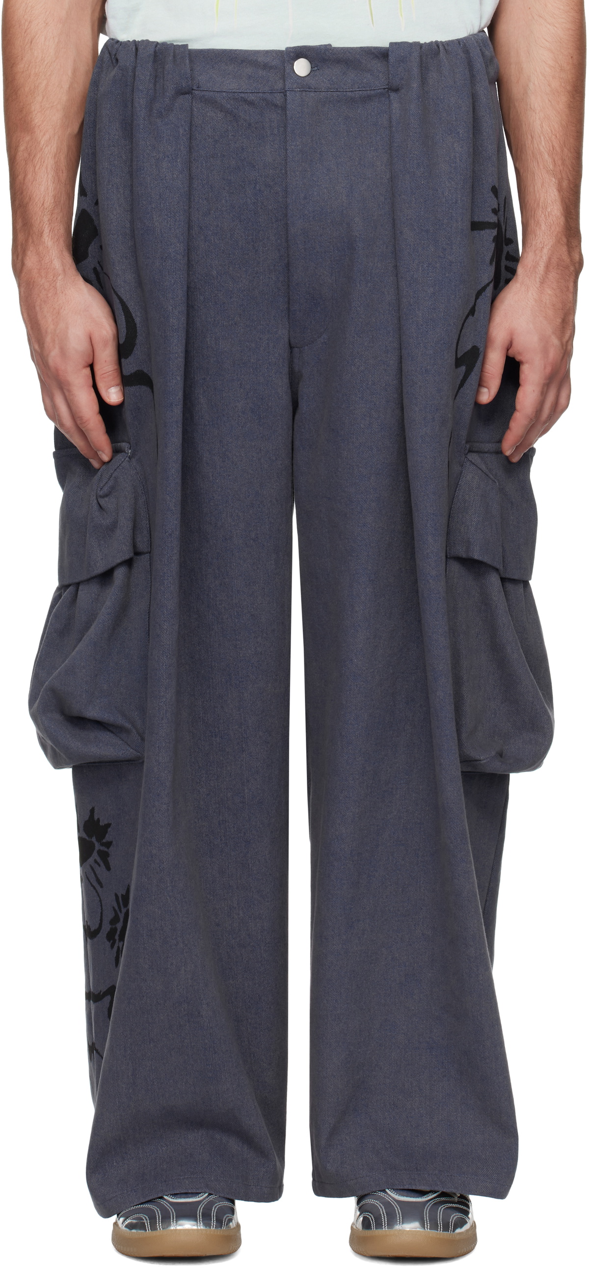 Collina Strada Blue Pleated Denim Cargo Pants