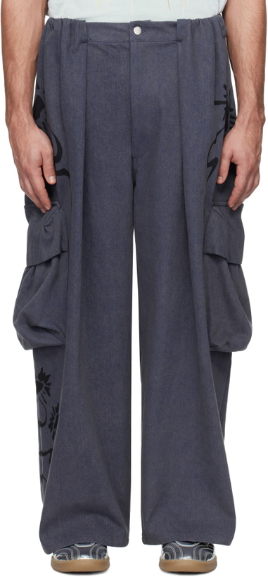 Photo: Collina Strada Blue Pleated Denim Cargo Pants