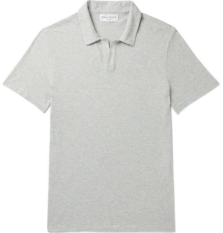 Photo: Officine Generale - Simon Striped Cotton-Jersey Polo Shirt - Gray