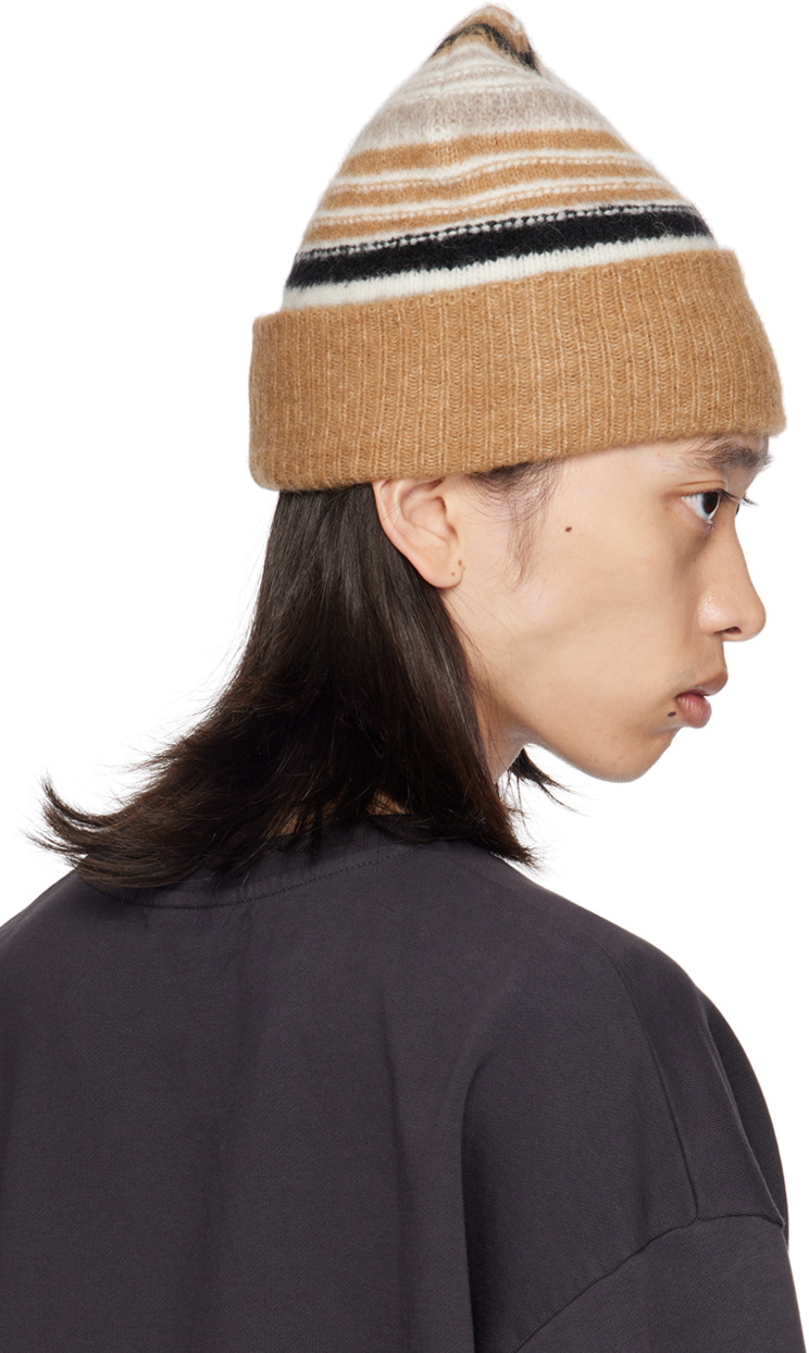 GANNI Brown Striped Beanie