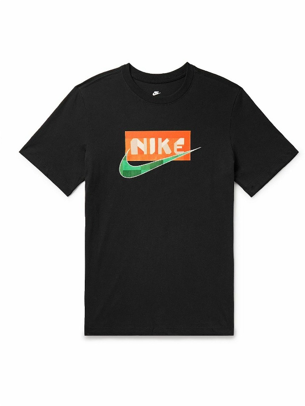 Photo: Nike - Logo-Print Appliquéd Cotton-Jersey T-Shirt - Black
