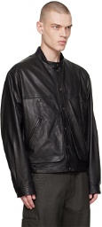 LEMAIRE Black Stand Collar Leather Jacket