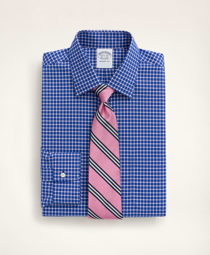 Photo: Brooks Brothers Men's Stretch Regent Regular-Fit Dress Shirt, Non-Iron Poplin Ainsley Collar Check | Blue