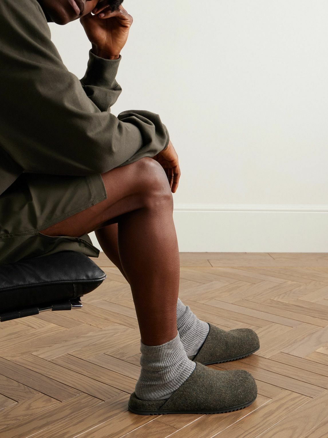 Rick Owens - Granola Melton Wool Mules - Green