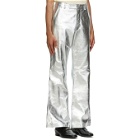 Gucci Silver Metallic Leather Flared Trousers