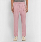 Officine Generale - Pierre Slim-Fit Belted Pleated Cotton-Poplin Suit Trousers - Pink