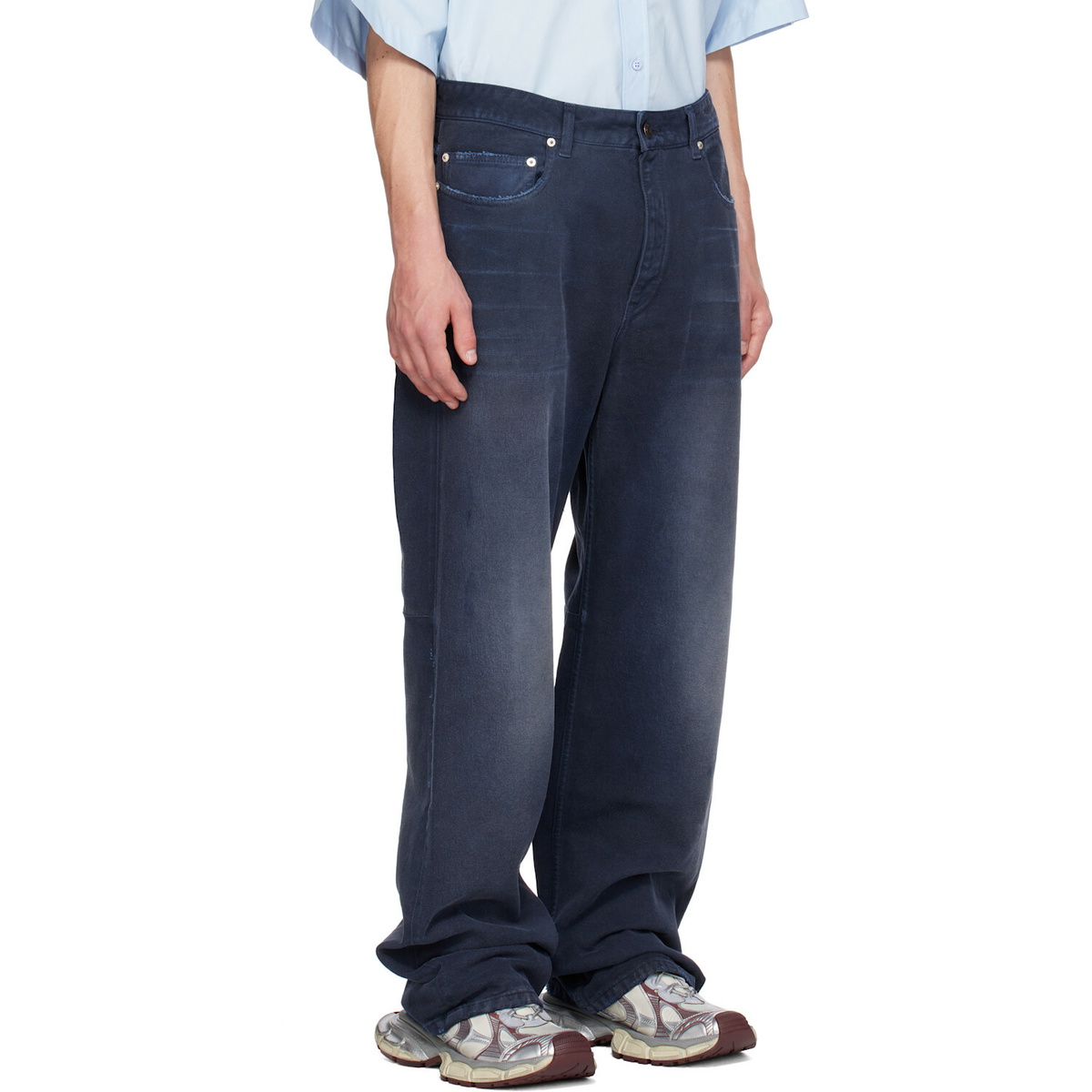 Balenciaga Navy Curved Knee Jeans
