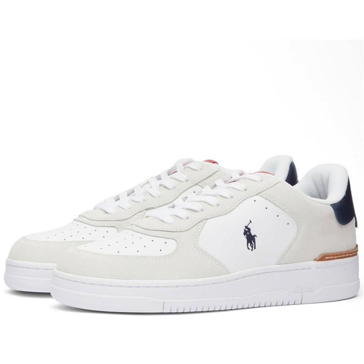 Photo: Polo Ralph Lauren Men's Masters Court Sneakers in White/Navy/Red