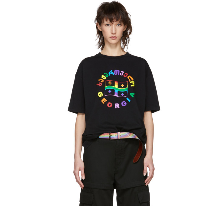 Vetements Rainbow Flag Print Cotton Jersey T-shirt In Black