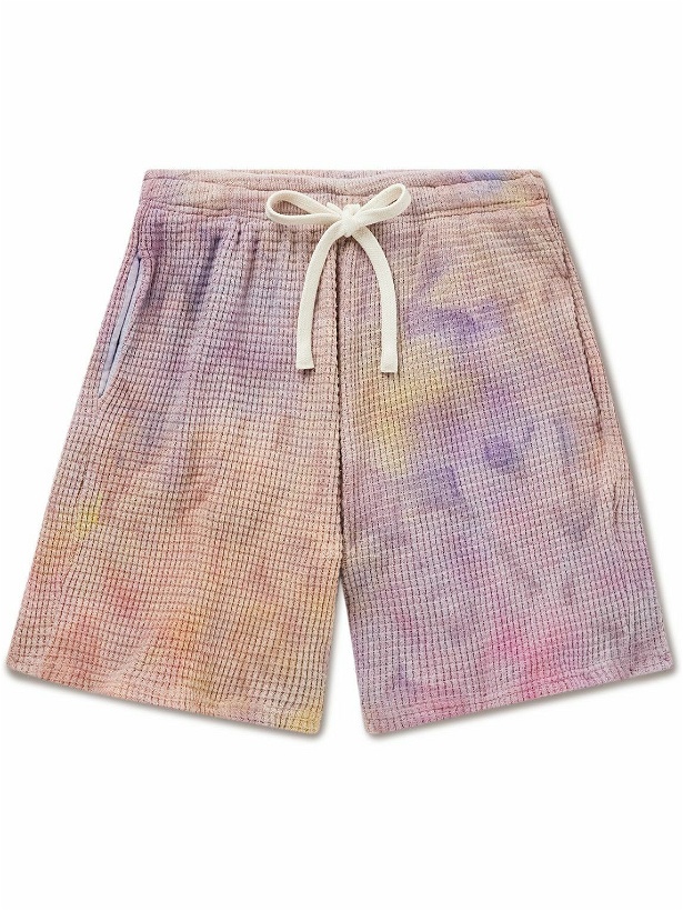 Photo: Camp High - Straight-Leg Tie-Dyed Waffle-Knit Cotton Shorts - Multi