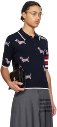 Thom Browne Navy Intarsia Polo