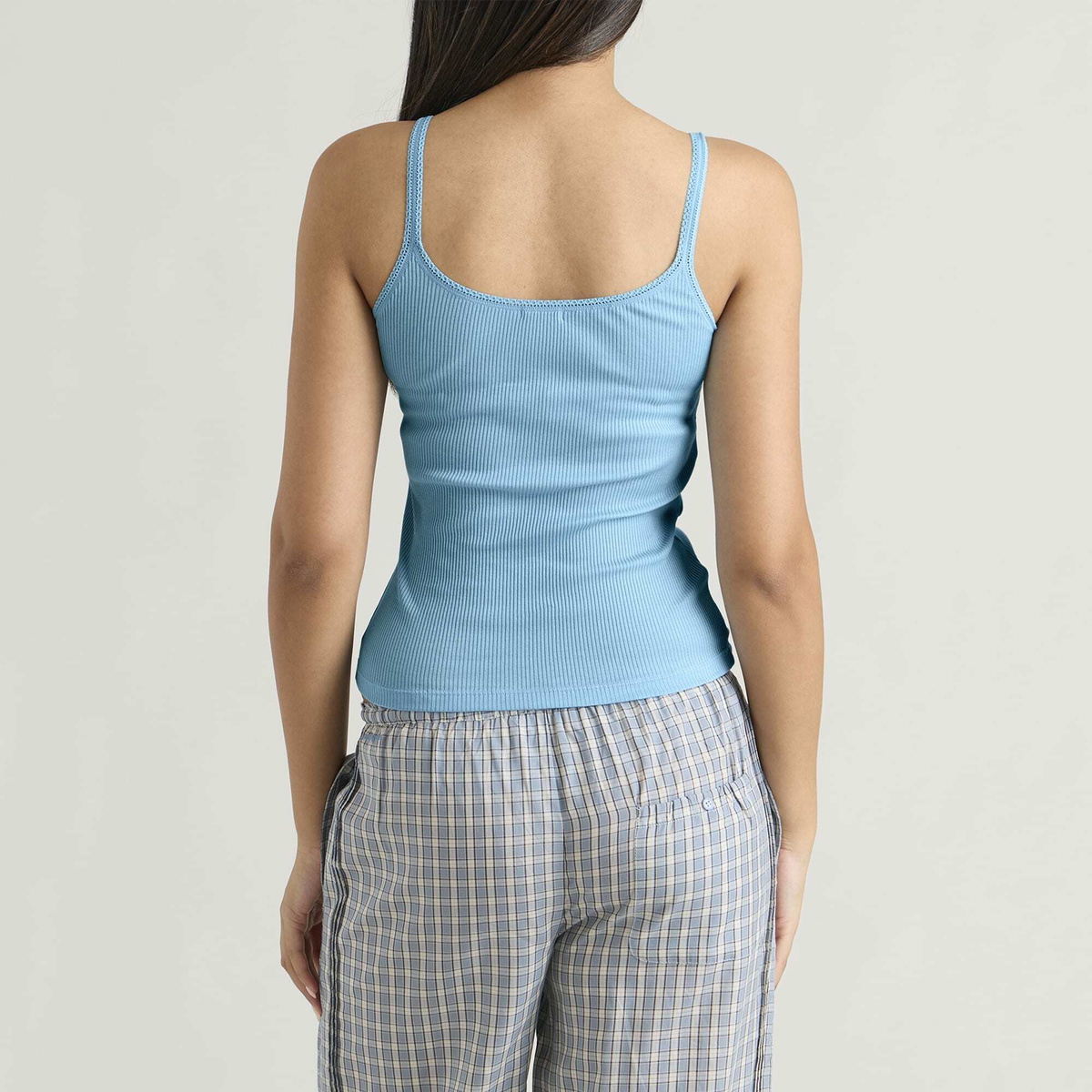 Fruity Booty Women's Lace Trim Tank Top in Blue