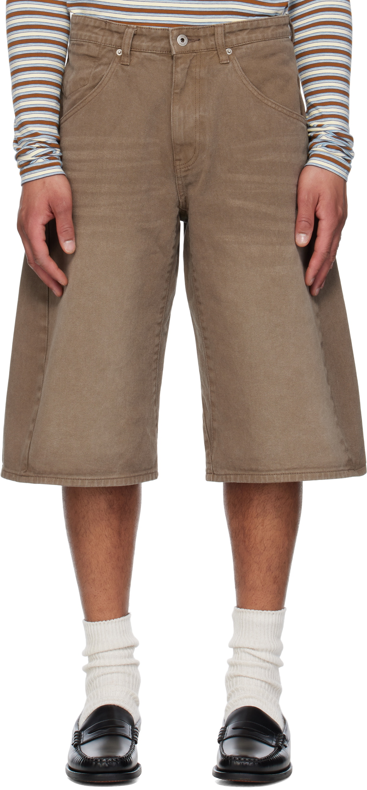 COOR Brown Garment-Dyed Engineer Denim Bermuda Shorts