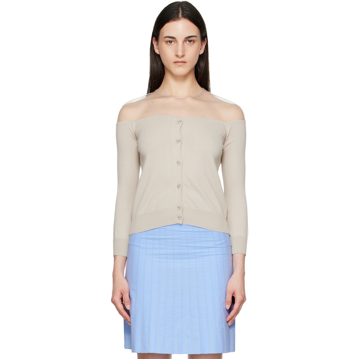 MM6 Maison Margiela Beige Knit Cardigan