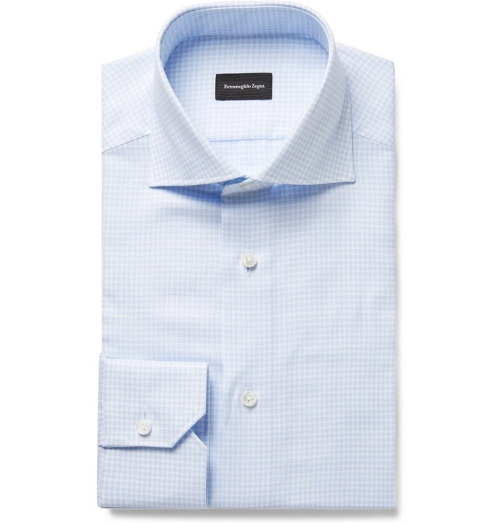 Photo: Ermenegildo Zegna - Light-Blue Cutaway-Collar Checked Cotton Shirt - Men - Light blue