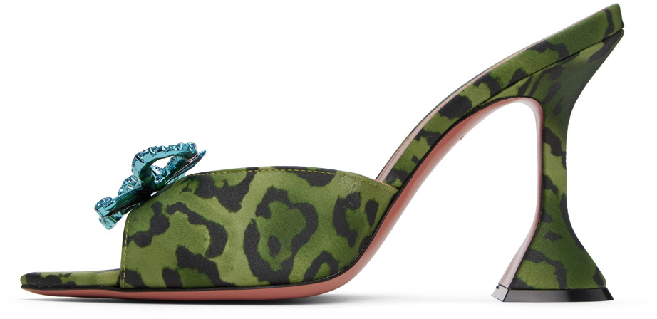 Amina Muaddi Green & Black Rosie Slipper Heeled Sandals