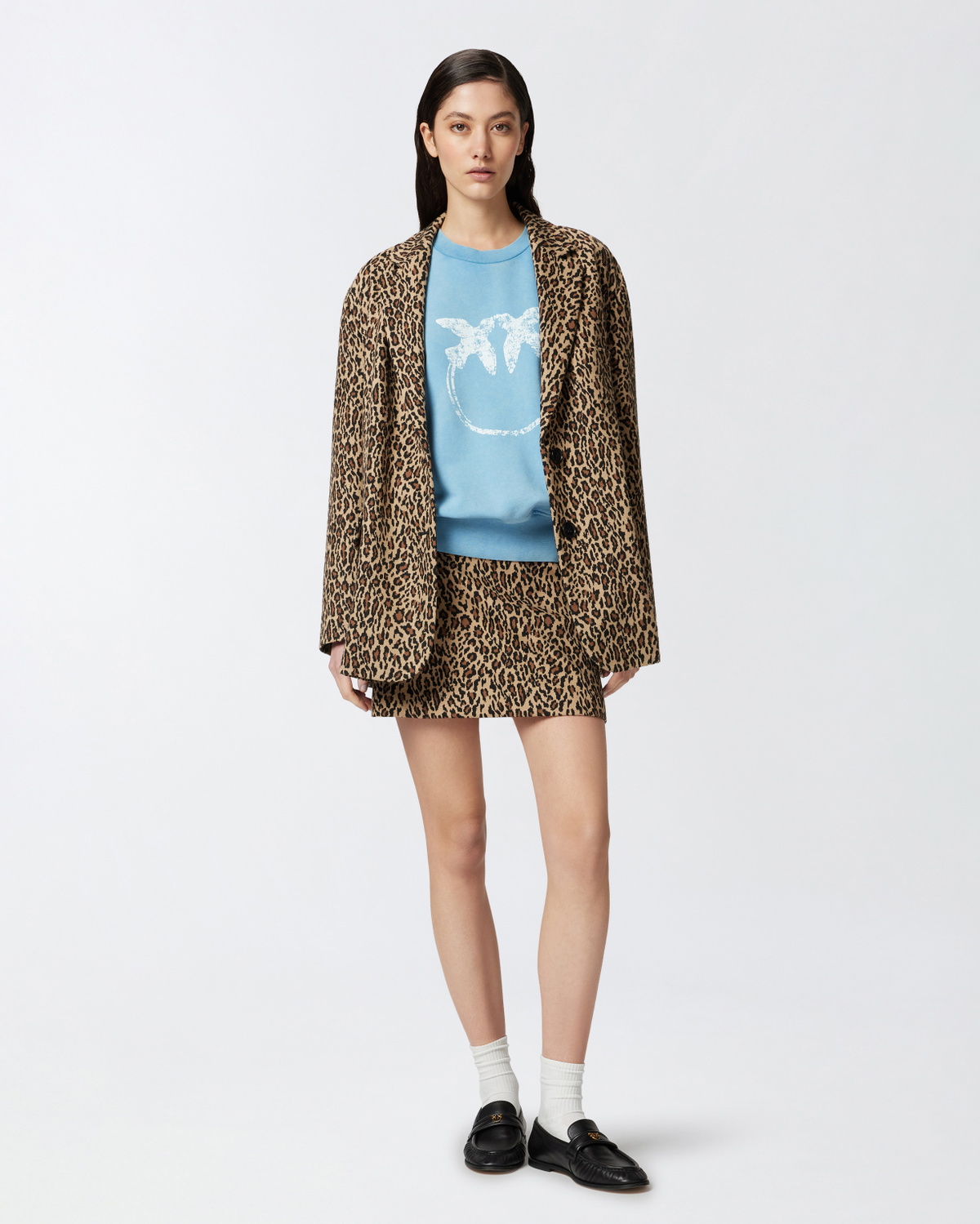 Pinko Cotton Sweatshirt With Logoed Sleeves Air Blue