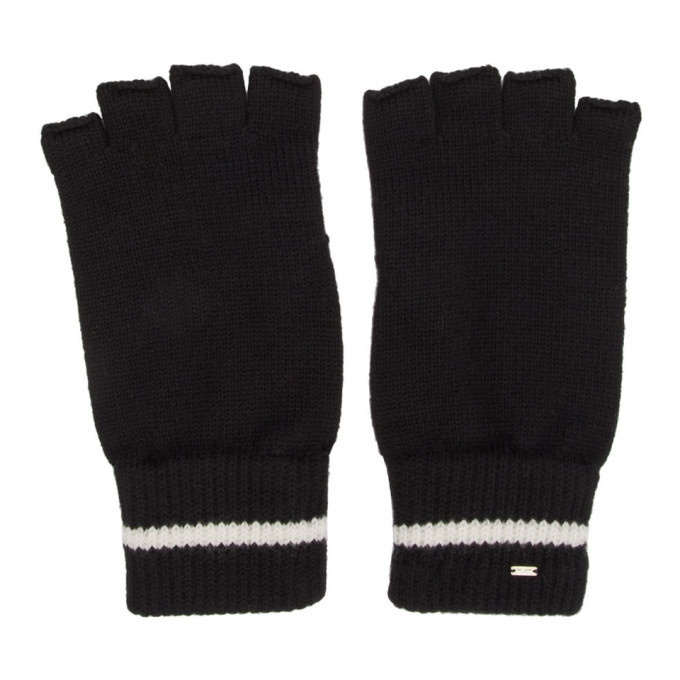 Photo: Saint Laurent Black Wool Stripe Fingerless Gloves
