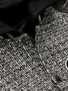 Valentino - Cotton-Blend Bouclé-Tweed and Leather Hooded Bomber Jacket - Black