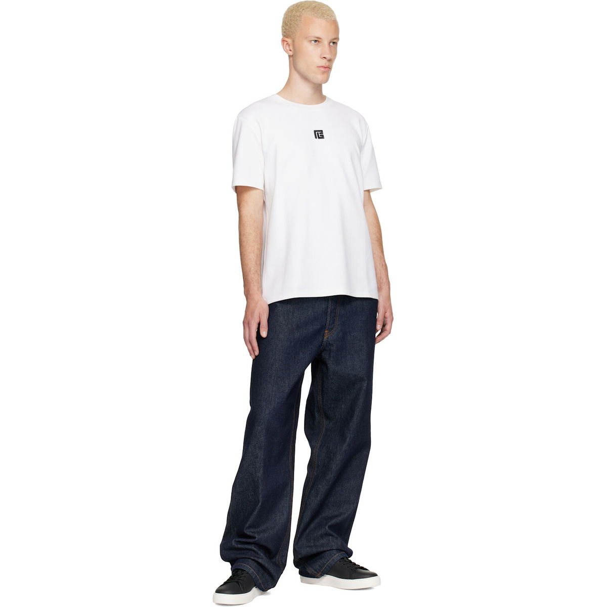 BALMAIN White Embroidered Logo T-shirt