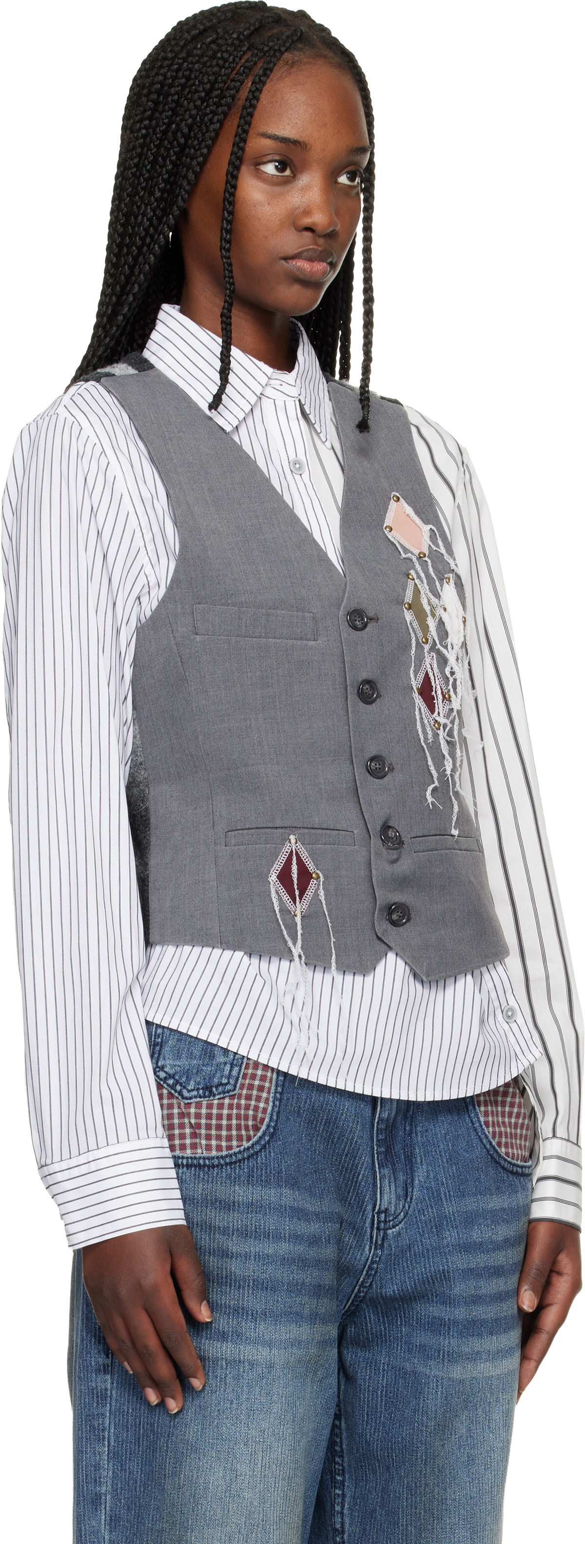Andersson Bell Gray Back Knit Argyle Patched Vest