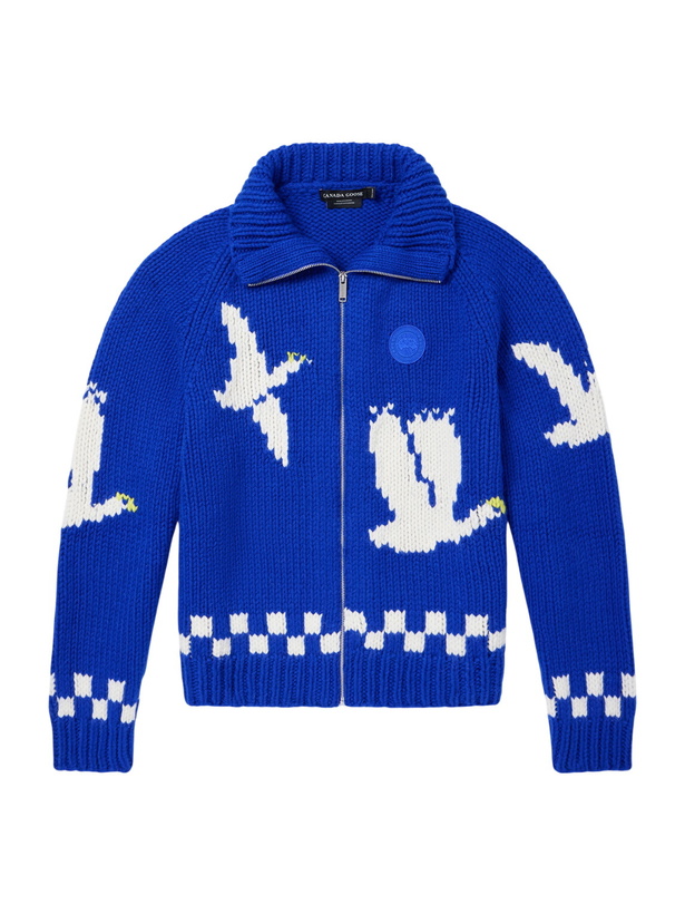 Photo: Canada Goose - Moisie Intarsia-Knit Wool and Alpaca-Blend Zip-Up Sweater - Blue