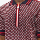 Balmain Men's Monogram Check Knitted Polo Shirt in Blue/Red/Black