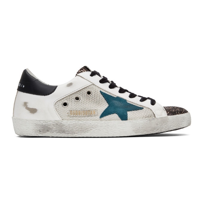 Photo: Golden Goose White and Blue Glitter Superstar Sneakers