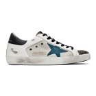 Golden Goose White and Blue Glitter Superstar Sneakers